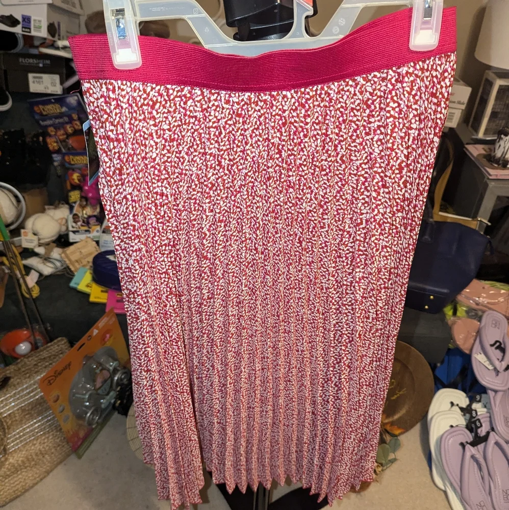 Nwt Vince Camuto Women's Trendy Elastic Waist Printed Pleated Midi Skirt
